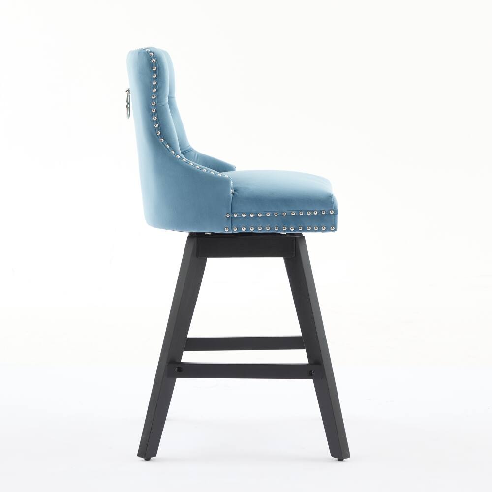 Alt View 2. Loheer - Loheer Swivel Velvet Barstools Set of 2 Light Blue Button Tufted Bar Chairs Wooden Legs Chrome Nailhead Trim - Light Blue.