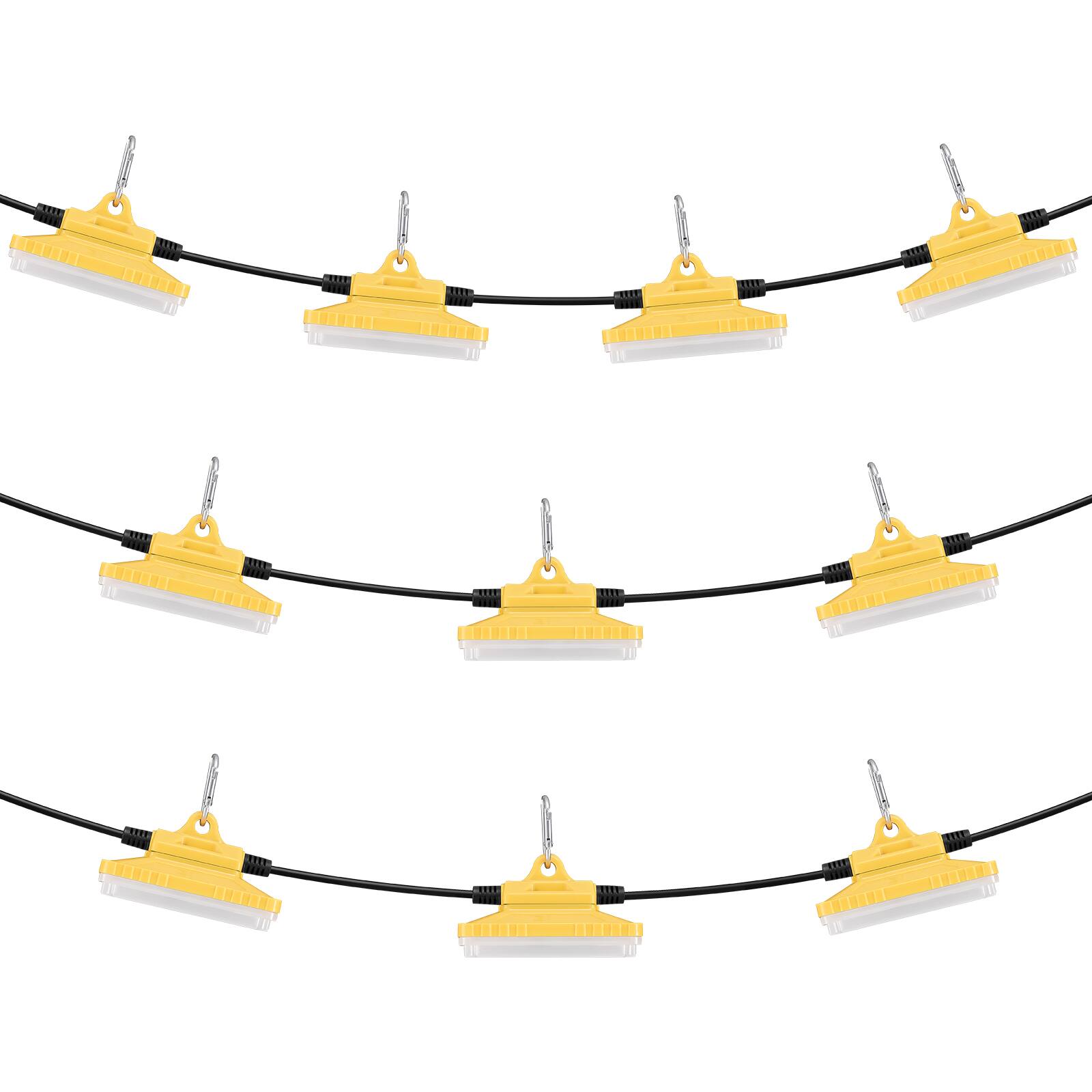 Alt View 5. VEVOR - 100FT Construction String Lights, 150W 15000LM, 10PCs String Work Light, 5000-5500K, IP65 Waterproof, with Hanging Hooks - Yellow.