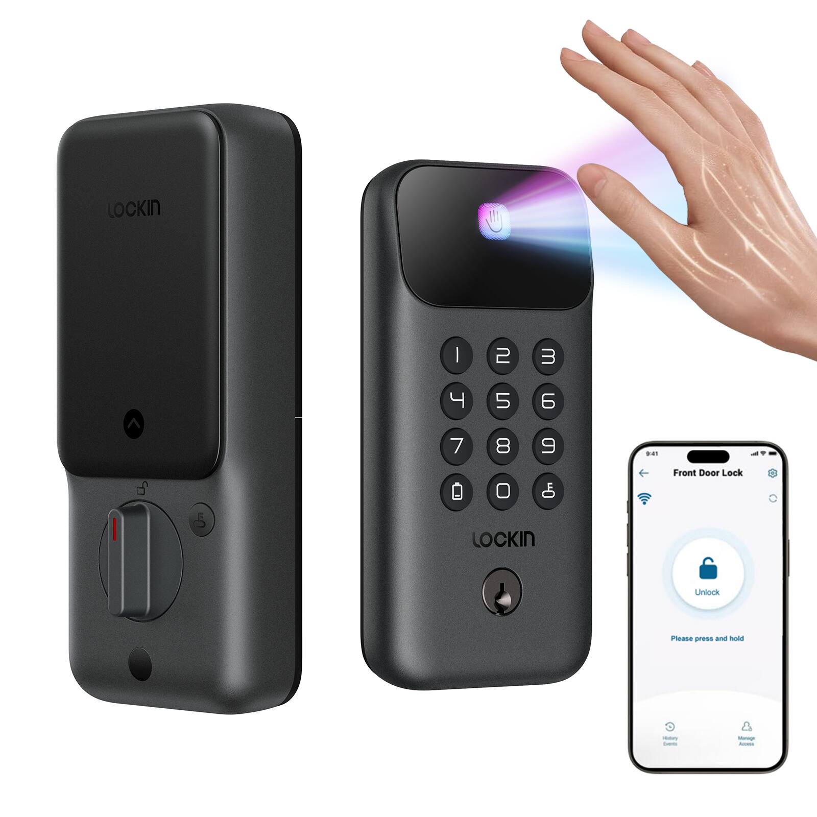 LOCKIN | 2 3 4 5 6 7 8 9 0 F 5 0 0 & LOCKIN Front Door Lock Unlock Please press and hold