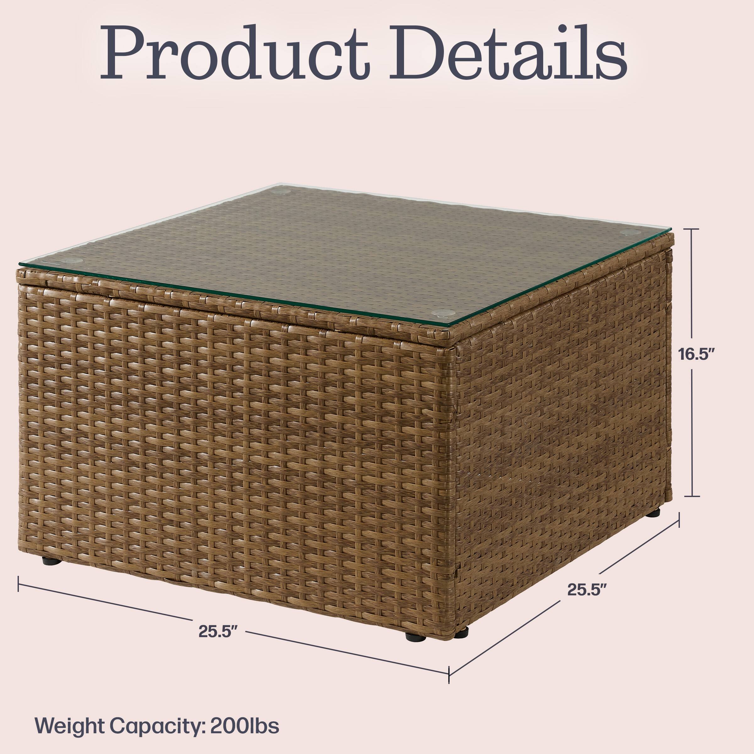 Product Details  
16.5" x 25.5" x 25.5"  
Weight Capacity: 200lbs