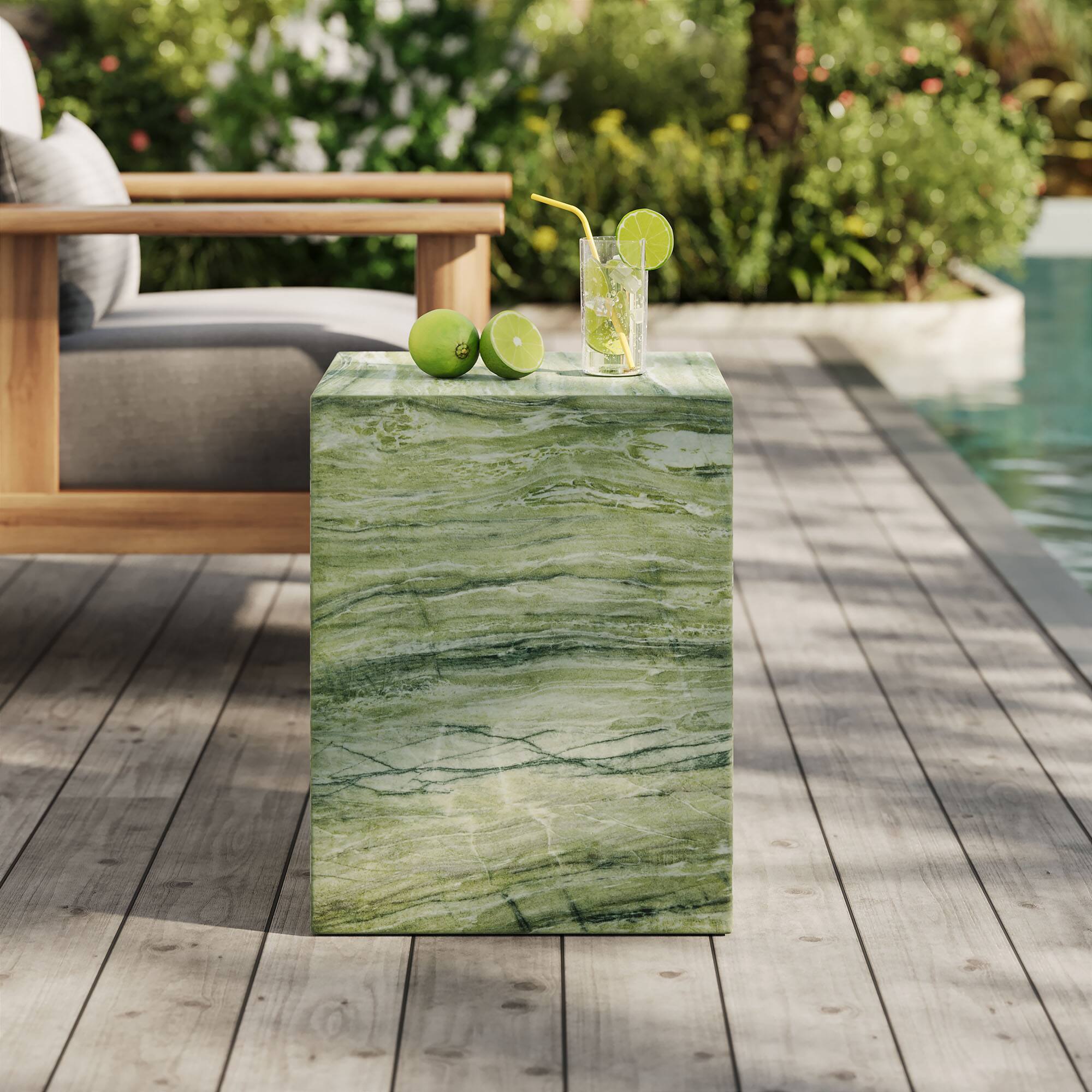 Alt View 2. Modway - Jordana Square Plinth Indoor - Outdoor Patio Concrete Side Table by Modway - Green Marble.