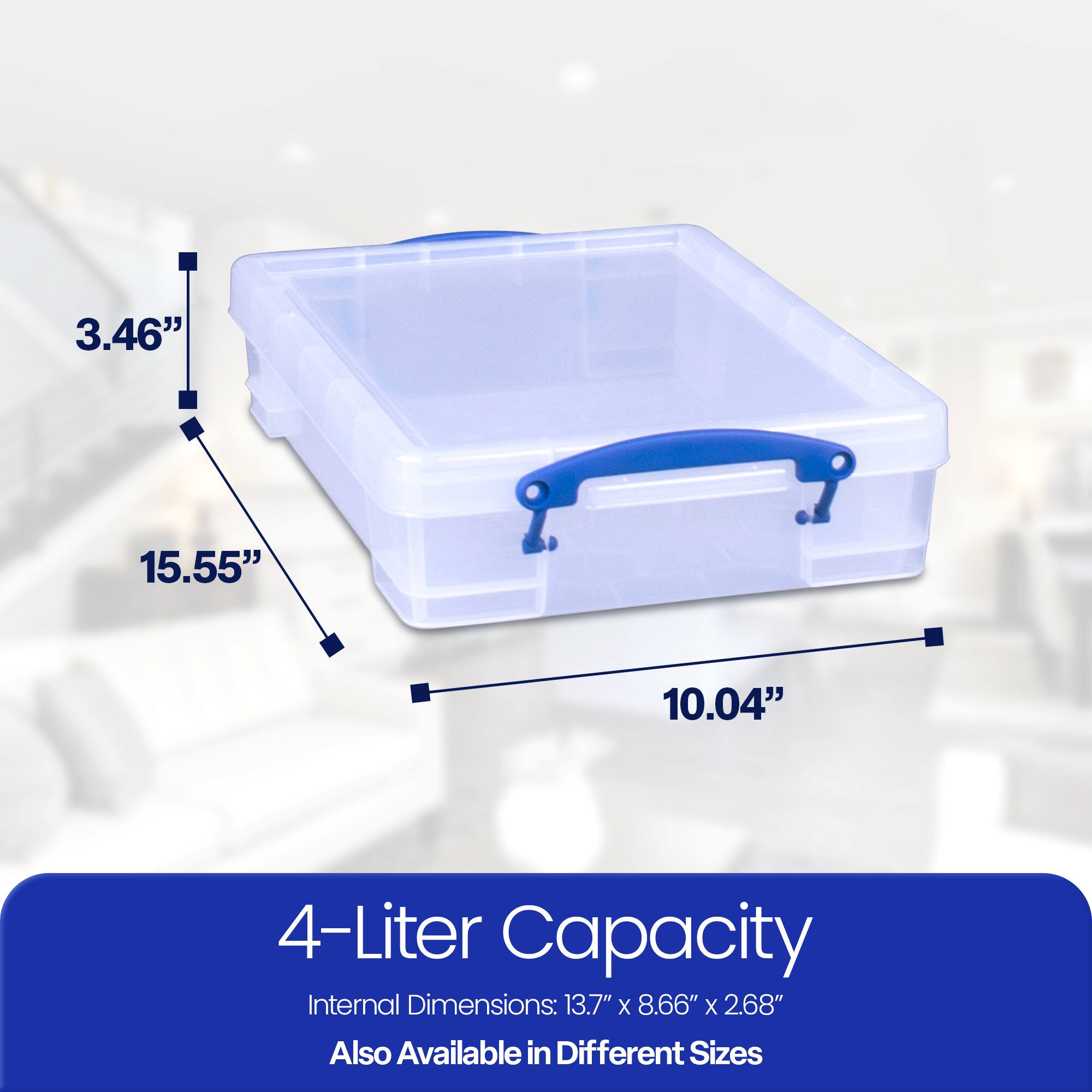 4-Liter Capacity  
Internal Dimensions: 13.7" x 8.66" x 2.68"  
Also Available in Different Sizes  

3.46"  
15.55"  
10.04"