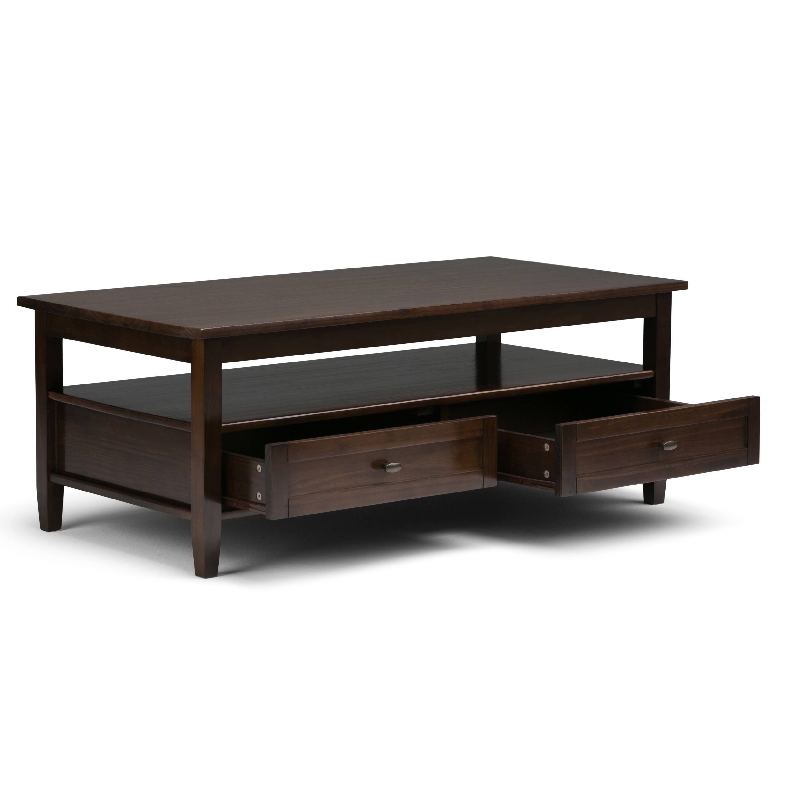 Left. Simpli Home - Warm Shaker 48 inch Coffee Table with 14 inch End Tables (Set of 3) - Tobacco Brown.