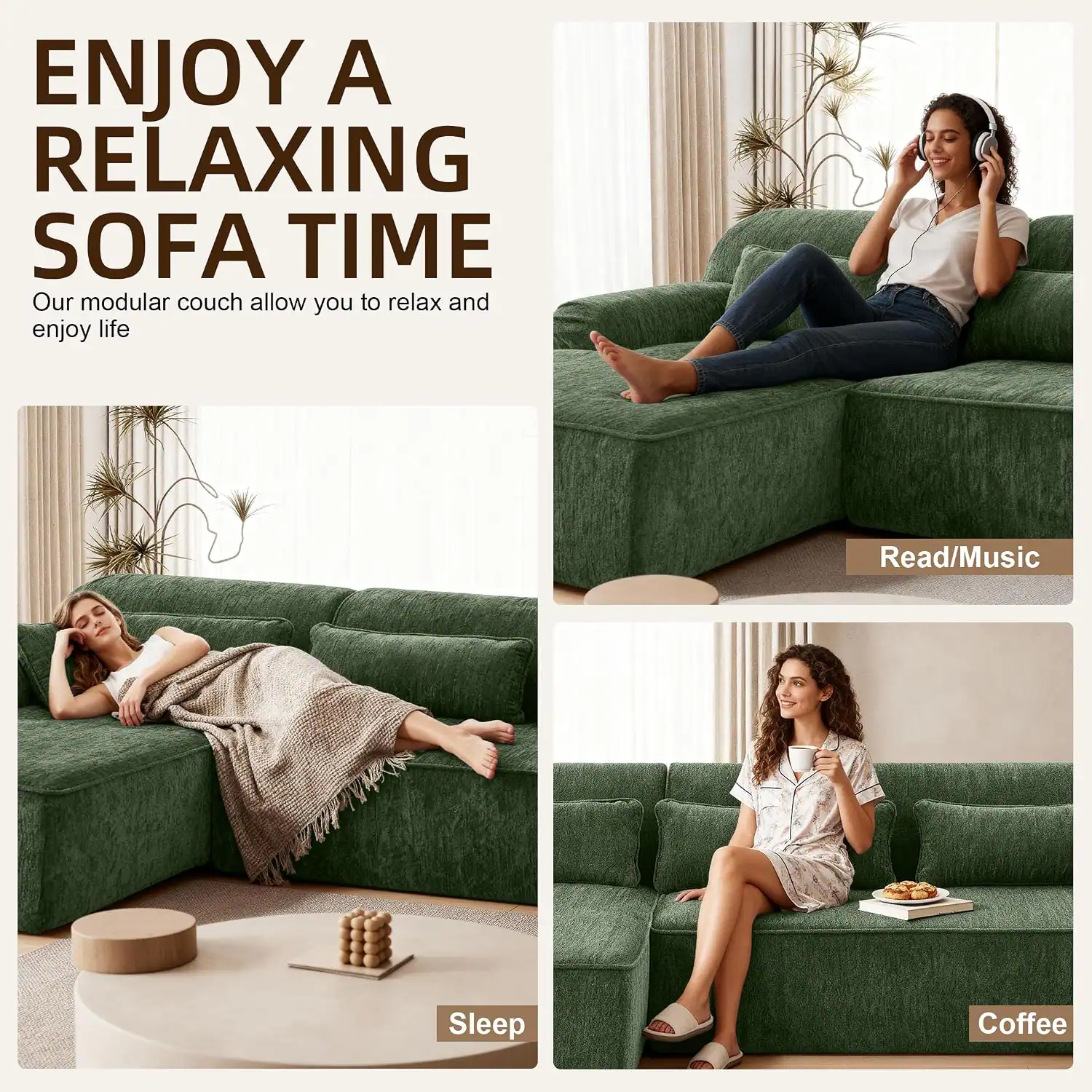 ENJOY A RELAXING SOFA TIME

Our modular couch allows you to relax and enjoy life

Read/Music
Sleep
Coffee