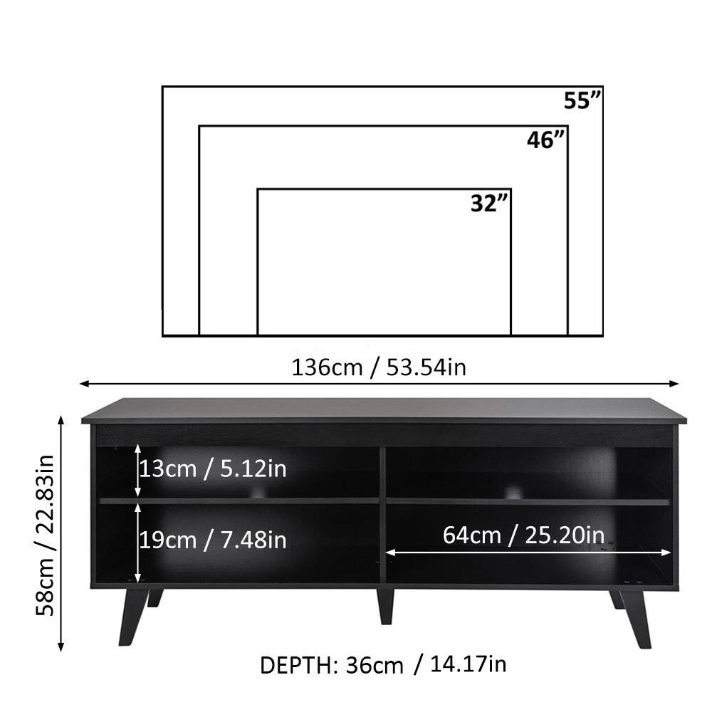 - Width: 55" / 136cm
- Depth: 36" / 91.44cm
- Height: 58cm / 22.83in

- Top Shelf: 53.54in / 136cm
- Bottom Shelf: 64cm / 25.20in
- Drawer Height: 13cm / 5.12in
- Drawer Height: 19cm / 7.48in