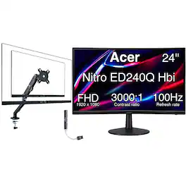 Acer - Nitro ED240Q FreeSync FHD Monitor, VESA Mount (100mm), HDMI w/DKZ Hub, (UM.UE0AA.H01) & Ergoflexy Single Mount Arm - Black