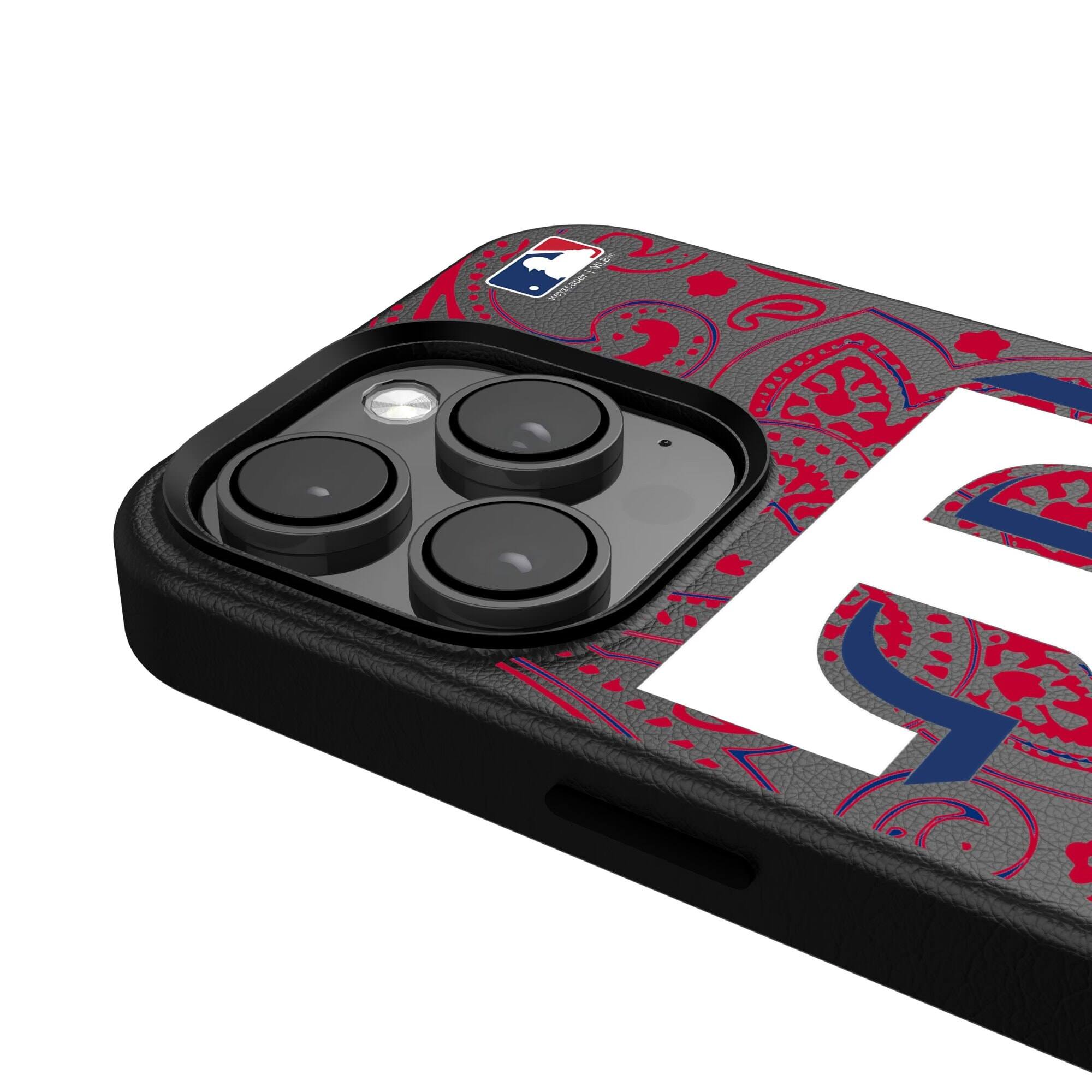 Alt View 3. Keyscaper - Texas Rangers Paisley iPhone Magnetic Bump Case - 15 Pro - Black.