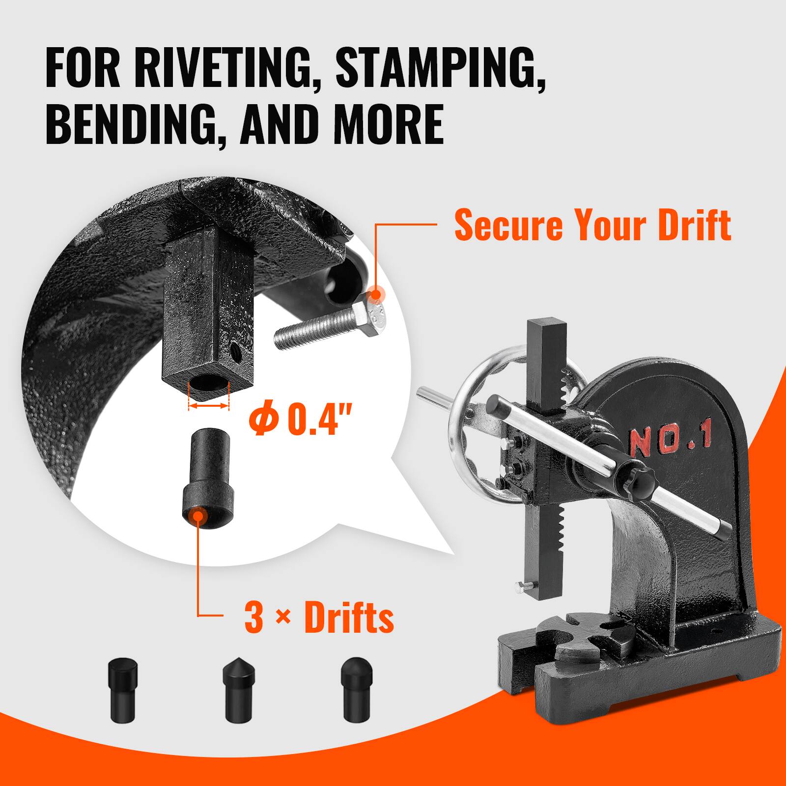 FOR RIVETING, STAMPING, BENDING, AND MORE

Secure Your Drift

Φ 0.4" NO.1

3 x Drifts
