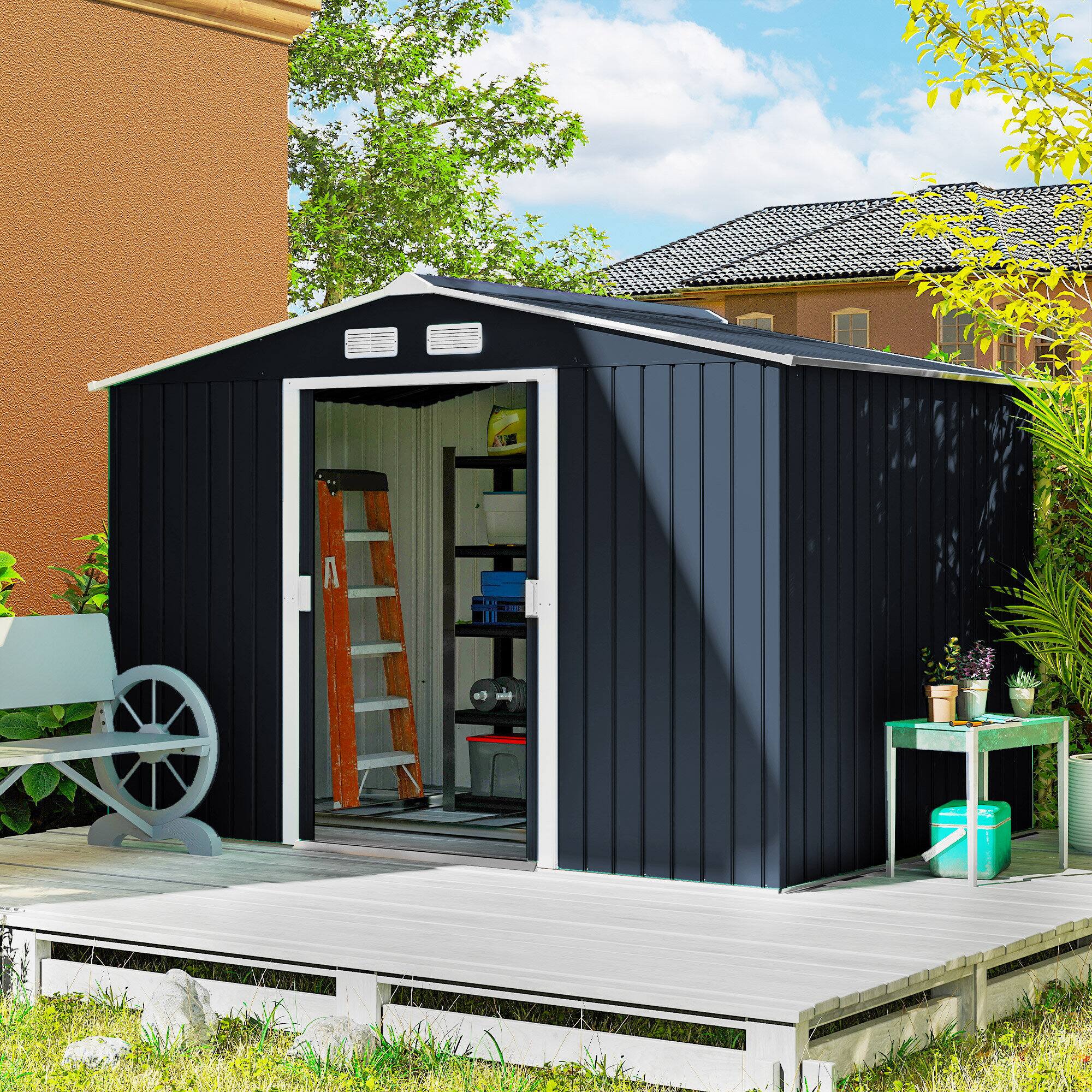 Alt View 1. Outsunny - x 6' Outdoor Storage Shed, Garden Tool Metal Shed with Foundation Kit - Dark Gray.