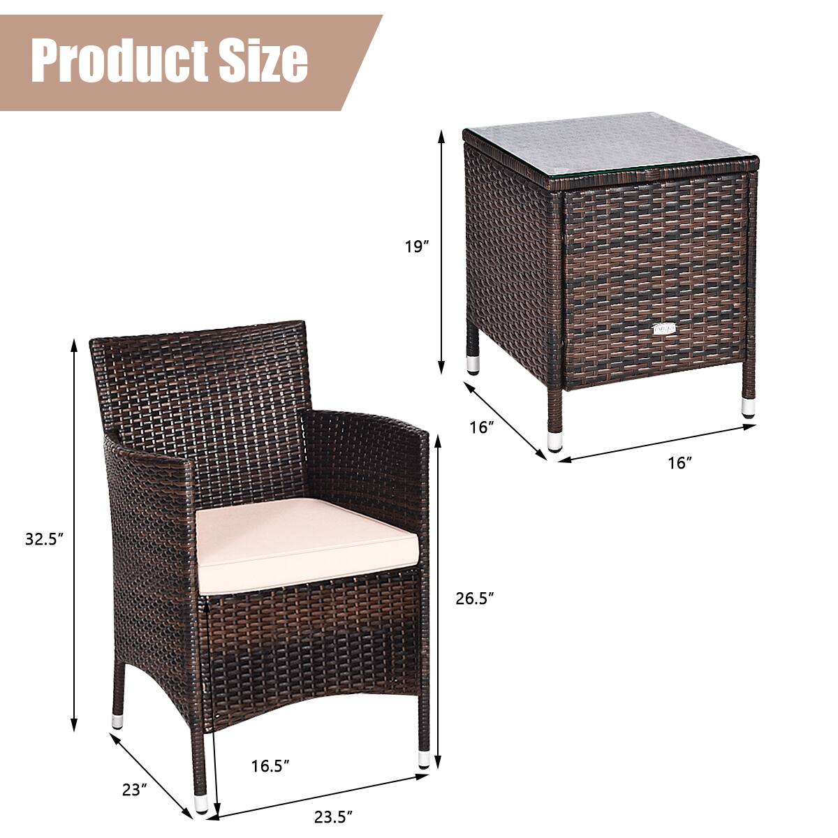 Product Size: 19" x 16" x 16" (32.5" x 26.5" x 23" x 16.5" x 23.5")