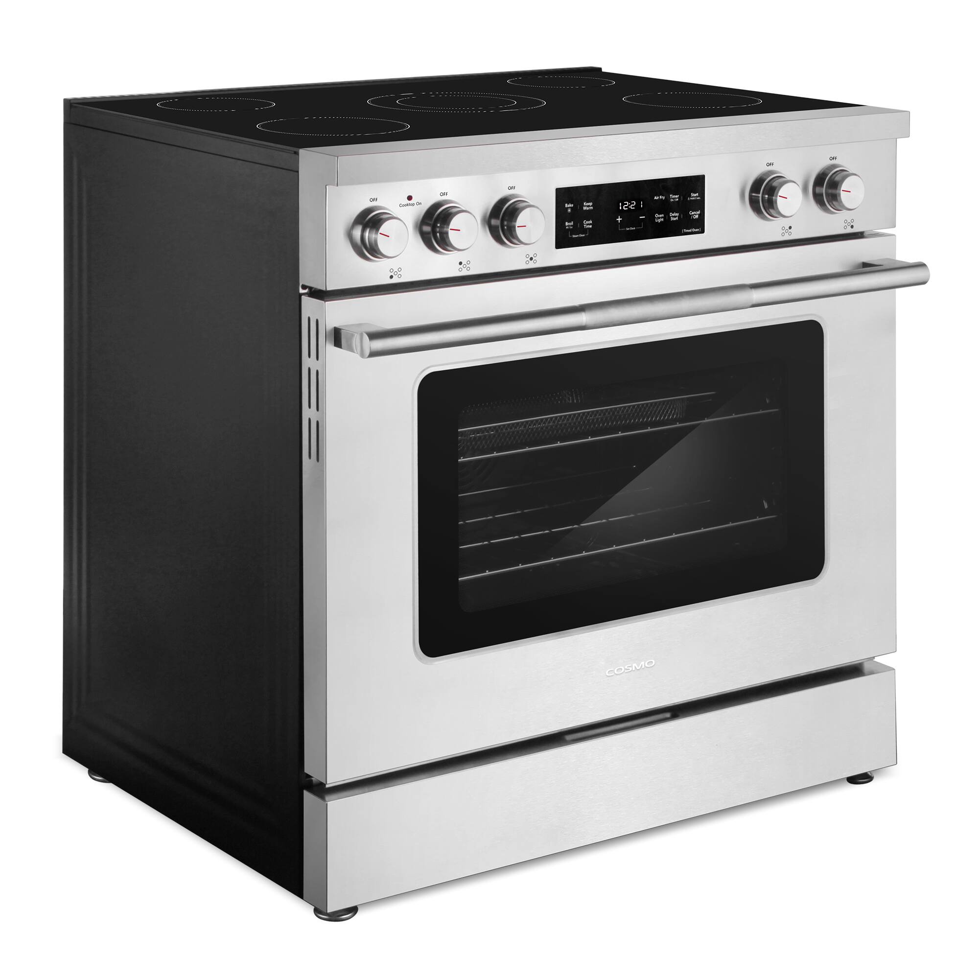 Alt View 1. COSMO - COS-RES365SS 36 in. Stellar Collection 5.8 cu. ft. Electric Range, 5 Burner Ceramic Glass Cooktop, Convection Oven - Stainless Steel.