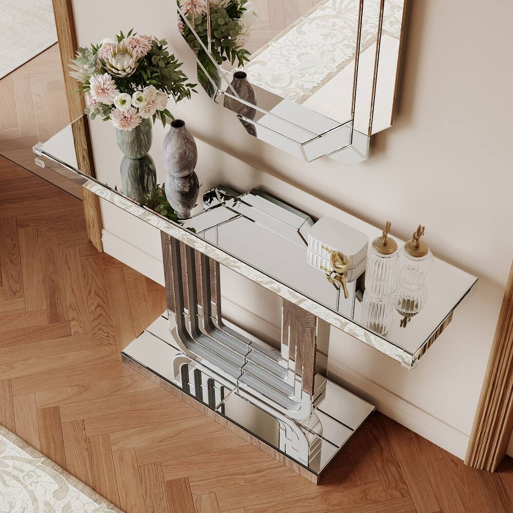 Loheer Mirrored Console Table Finish 47 Inch Silver - Best Buy
