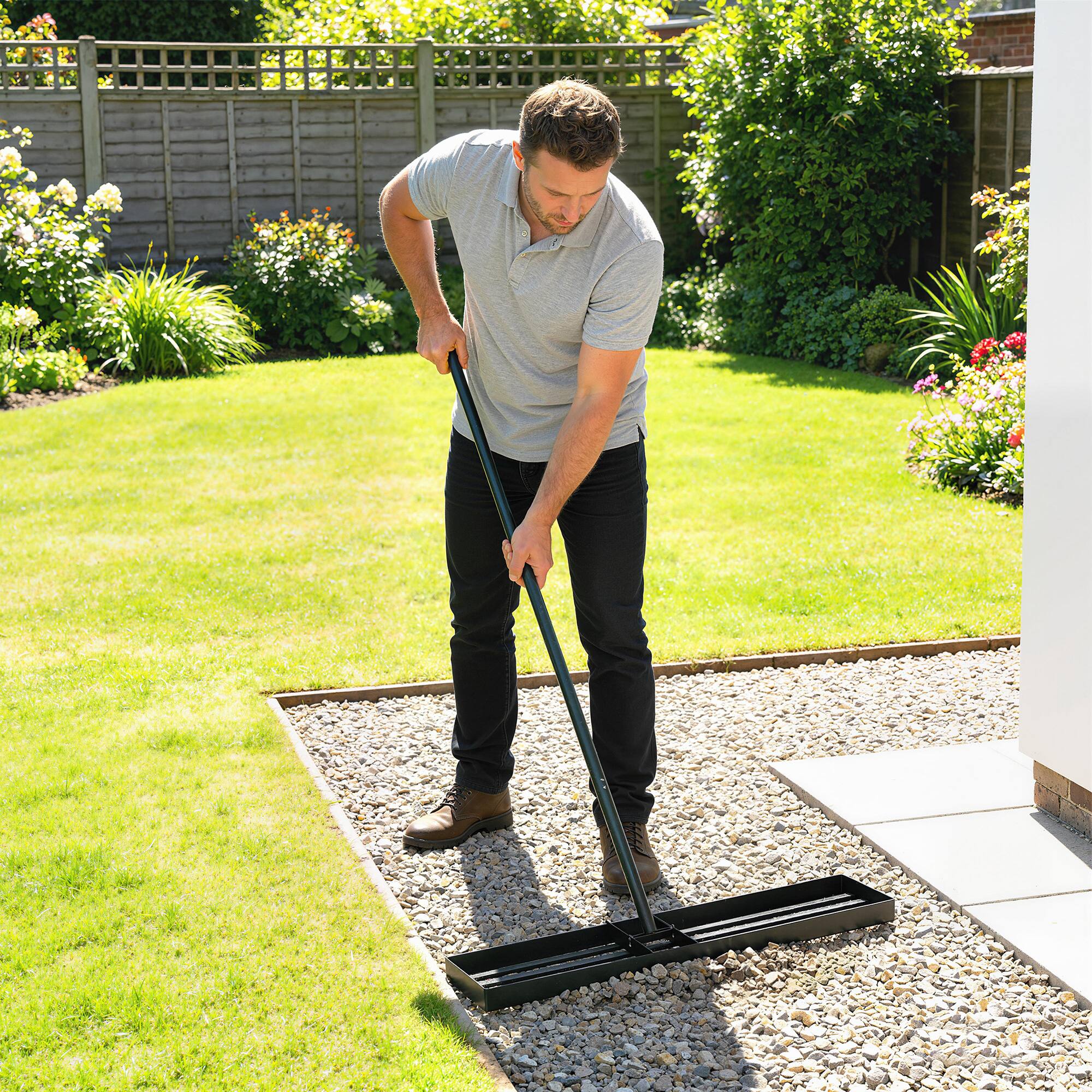 Alt View 8. Outsunny - Leveling Rake, 30" x 10" Heavy Duty Yard Leveling Rake with 66.5" Handle for Backyard - Green.