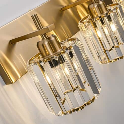 Earthley Blooms - Modern Crystal Bathroom Vanity Lights 3-lights Light Fixtures Over Mirror Wall Lighting With Polished Fin - Gold-Round Shade-4-Light