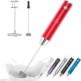 Zulay Kitchen - Lux Rechargeable Milk Frother Handheld - Powerful 2-Speed Motor, Fully Waterproof, 2000mAh Battery - Red