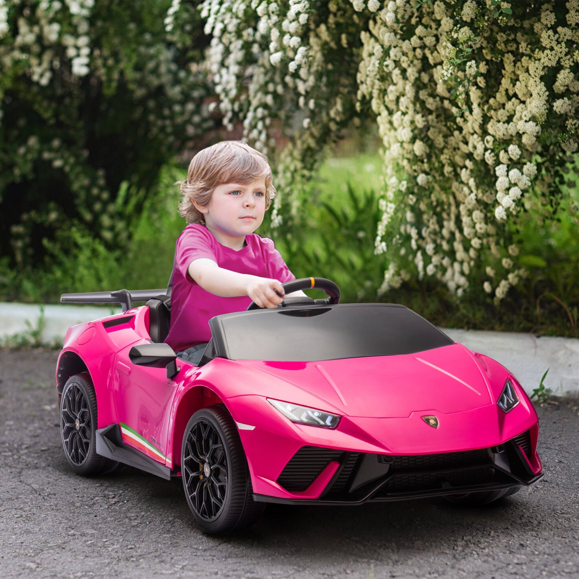 Angle. Qaba - Lamborghini Huracan Licensed 12V Kids Electric Car, Battery Car with Parent Remote, Suspension, Soft Start, LED Lights.