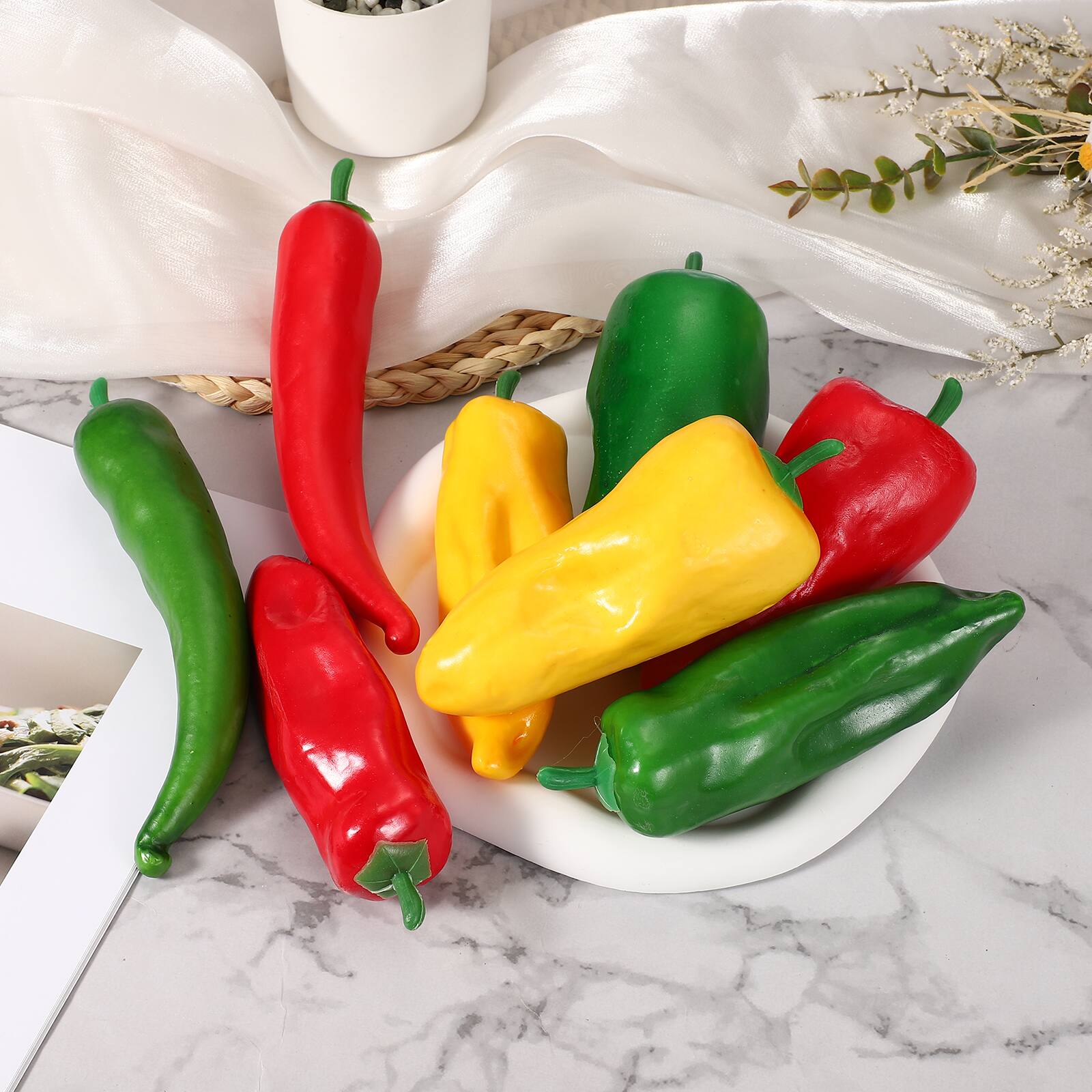 Alt View 3. Unique Bargains - Artificial Hot Chili 6pcs 7.3in Realistic Fake Vegetable Decor for Kitchen Table Photography - Green.
