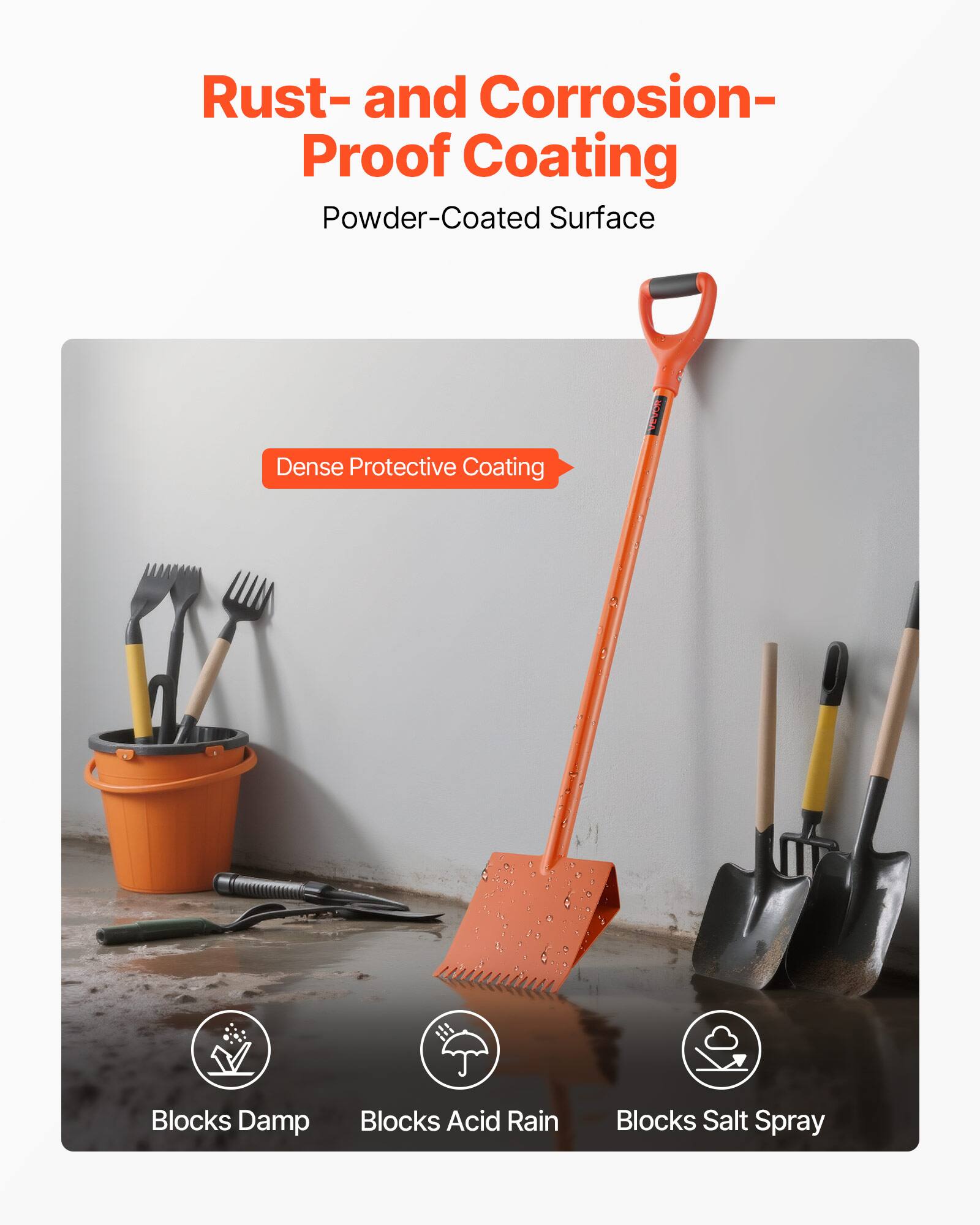 Rust- and Corrosion-Proof Coating  
Powder-Coated Surface  
Dense Protective Coating  

Blocks Damp  
Blocks Acid Rain  
Blocks Salt Spray