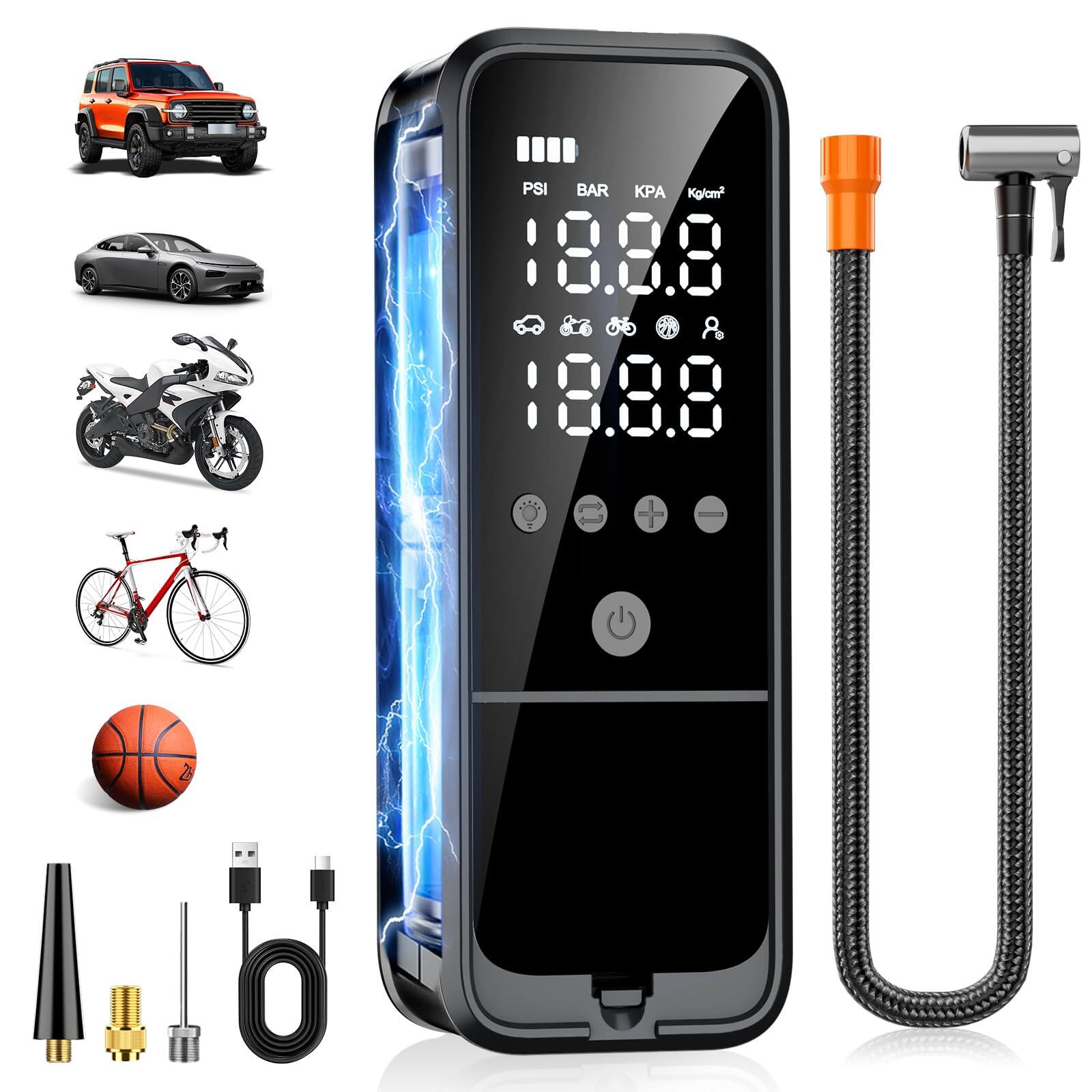 JETRANSPORT - Tire Inflator Portable Air Compressor Pump With Gauge & Led Light For Car Tires Cordless Bike - Default