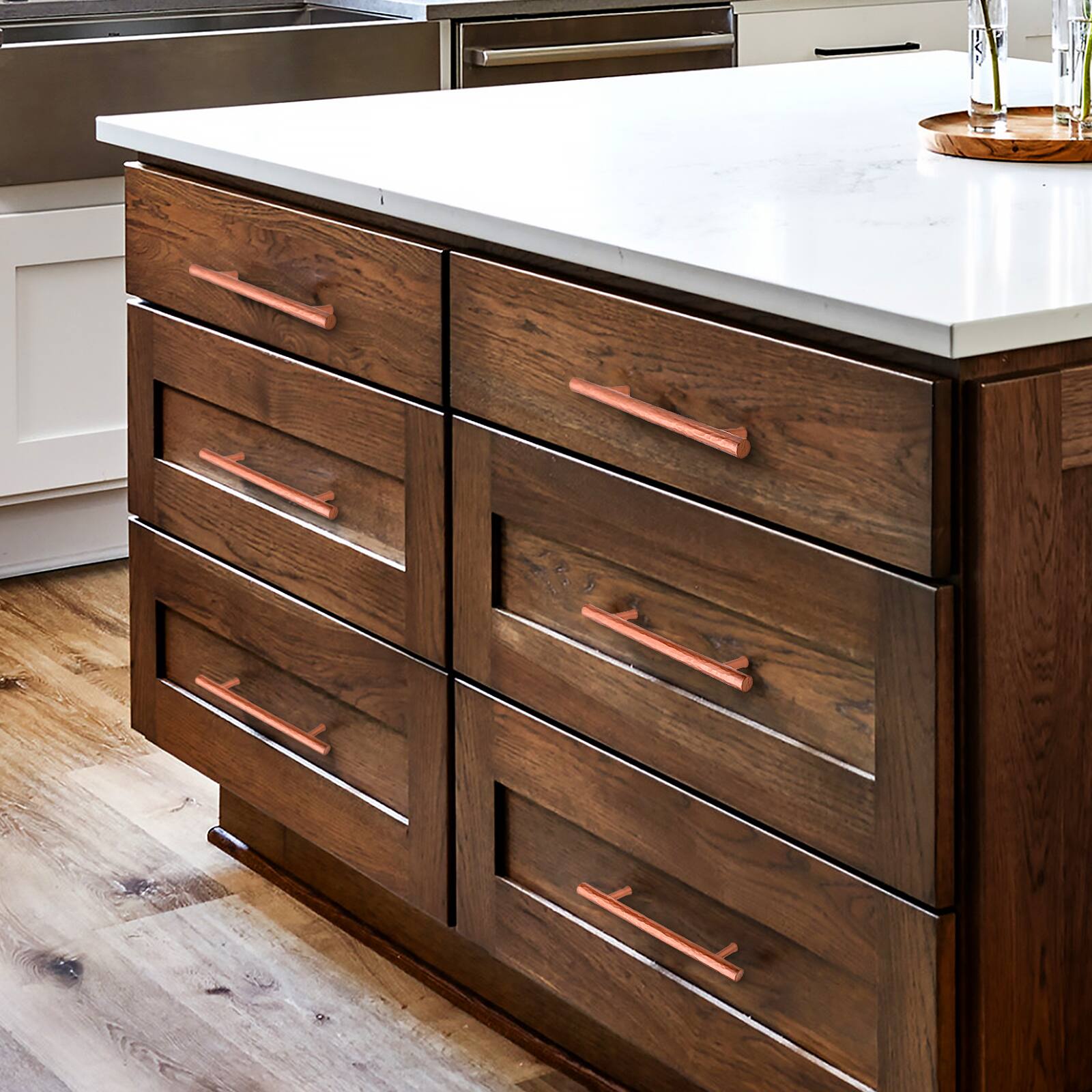 Alt View 3. Akicon - Akicon Solid Brass 5 Inch Hole Center Kitchen Cabinet Handles Drawer Pulls 5-Pack in Copper - Copper.