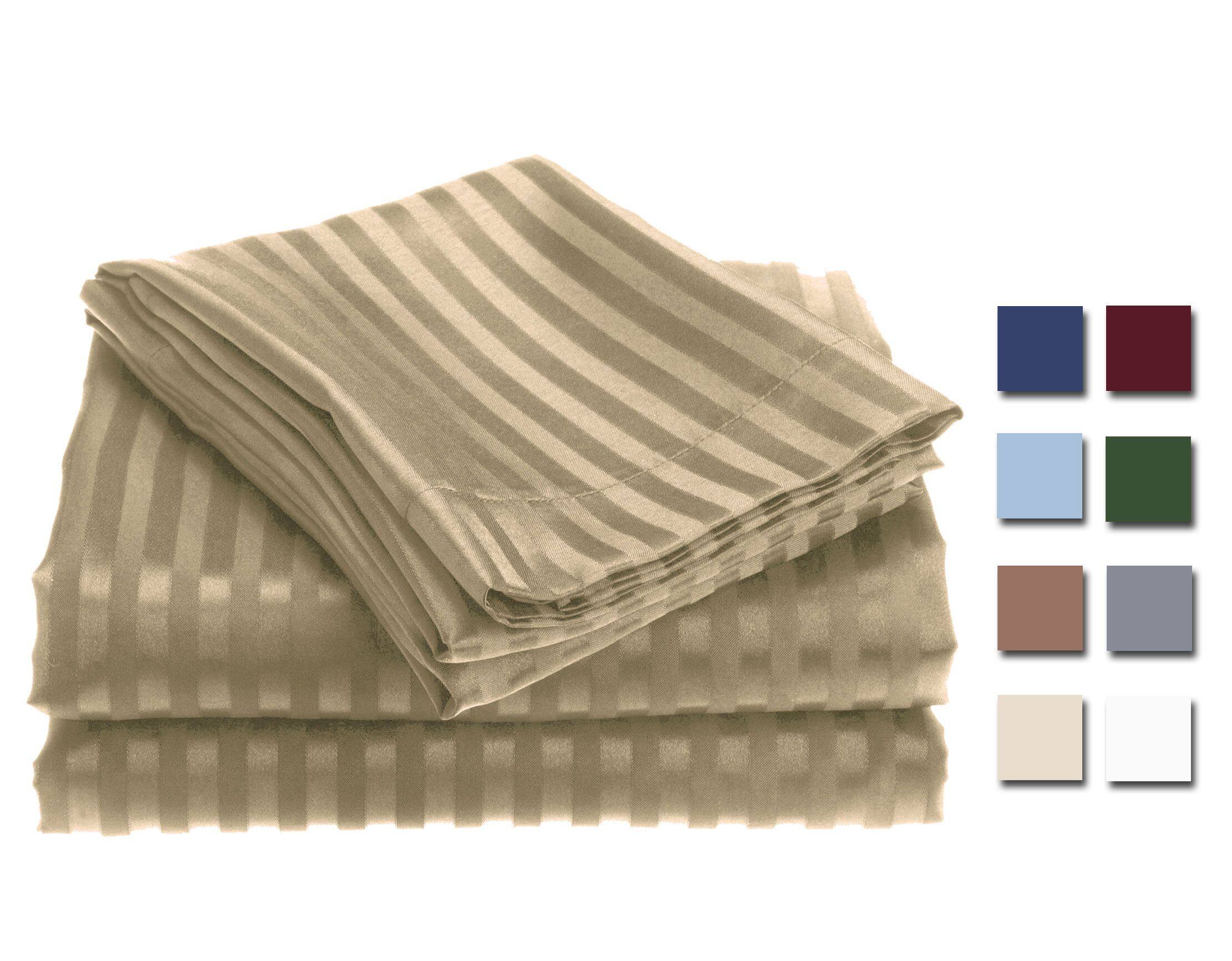 Angle. Plazatex - 1800 Series Embossed Striped Wrinkle Resistant Sheet 4pc Set Queen - Mocha - Mocha.