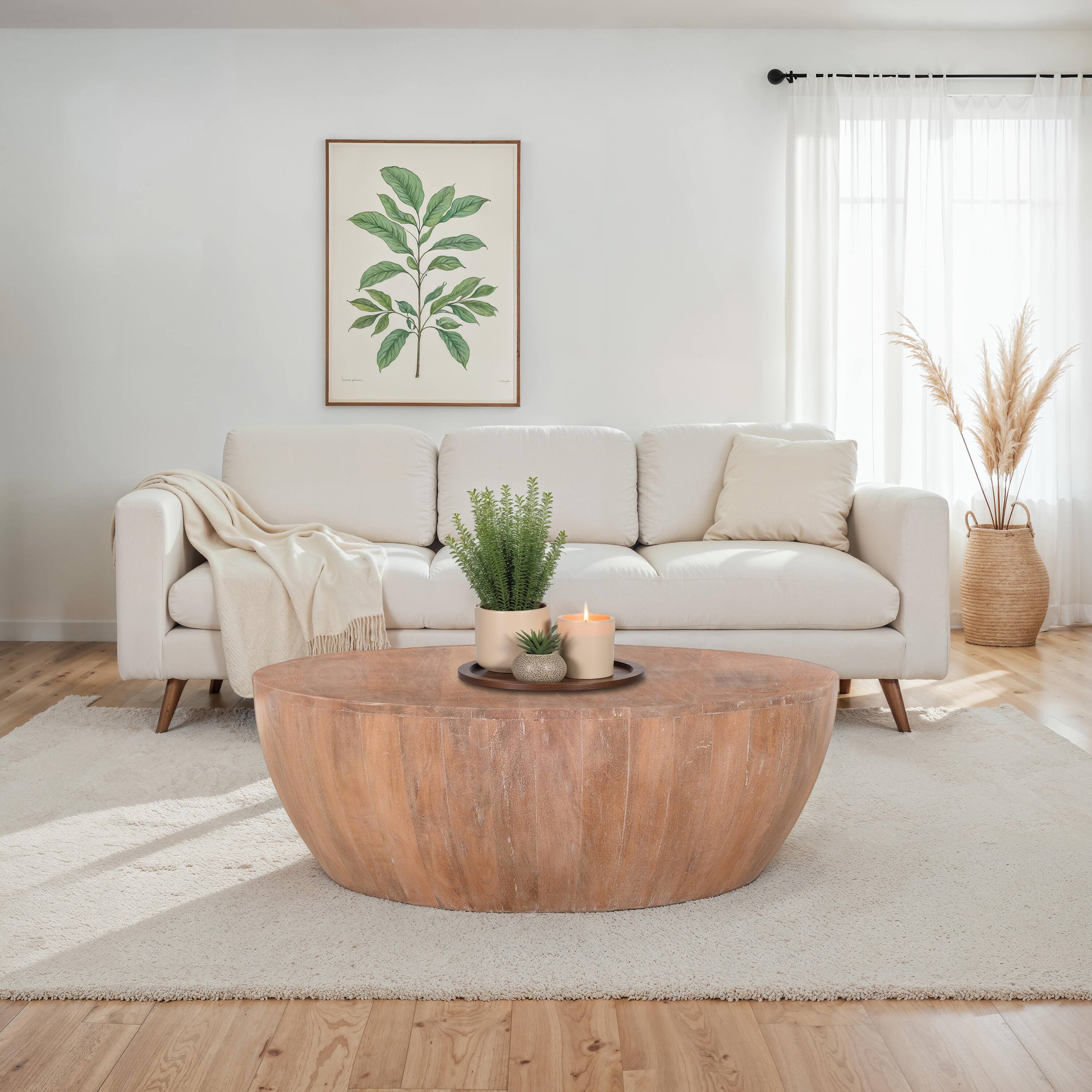 Alt View 8. Manhattan Lane - Arthur Drum Shape Wooden 35.5 Inch Coffee Table with Plank Design Base - Brown.