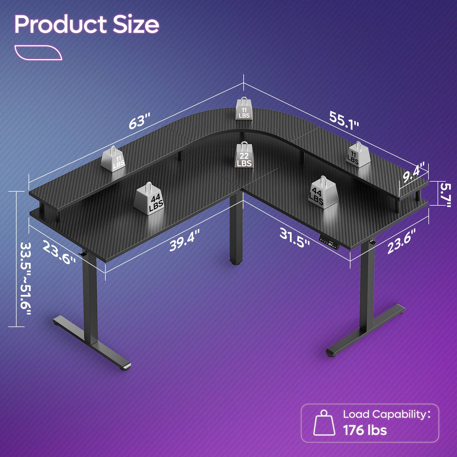 Product Size  
23.6" x 33.5"~51.6"  
63" x 55.1"  
Load Capability: 176 lbs