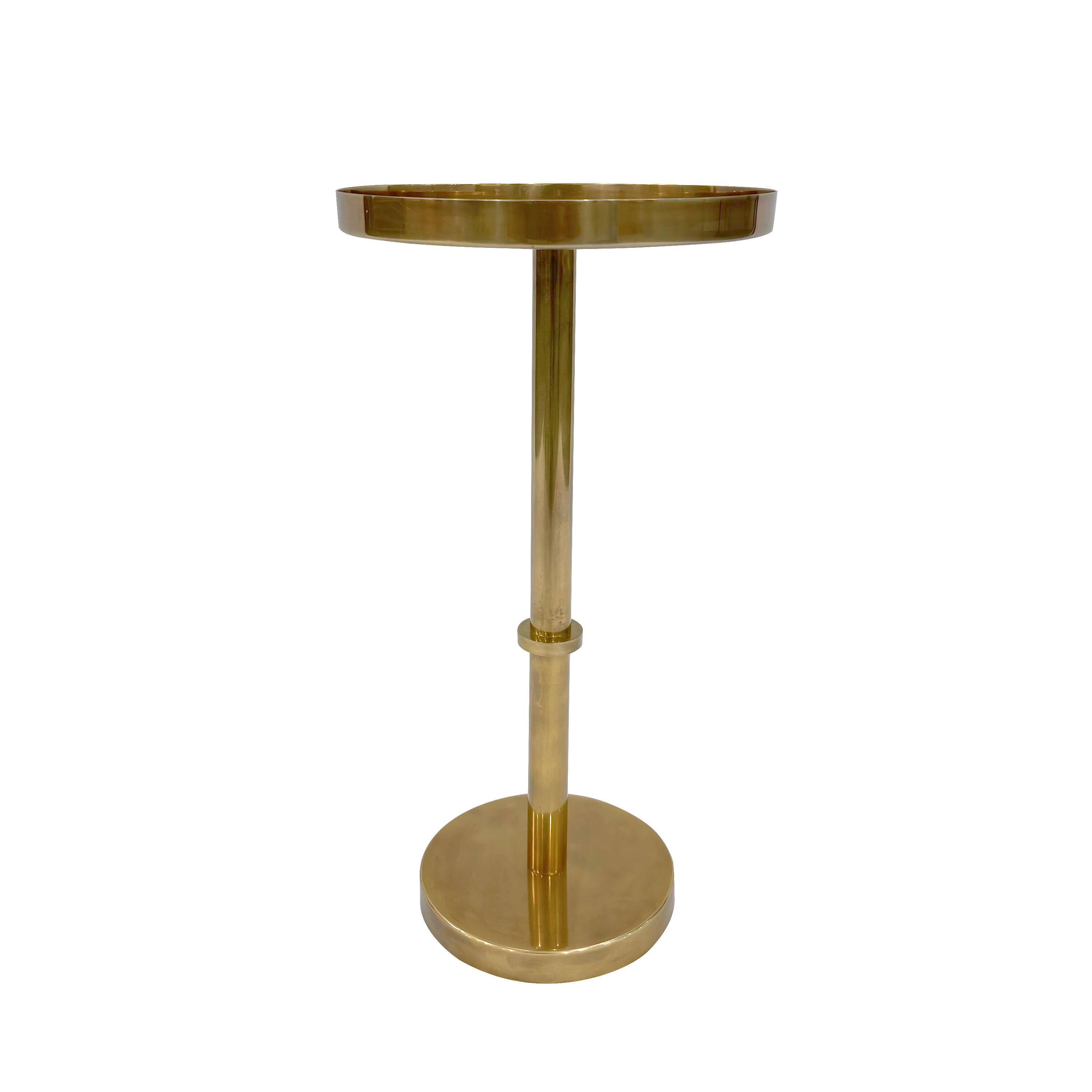Alt View 1. Manhattan Lane - Ara 12 Inch Side End Table, Vintage Sleek Pillar Base, Round Tray Top - Brass.