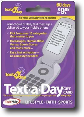 Front Standard. Lifestyle - Text A Day Prepaid Wireless Feature Card.