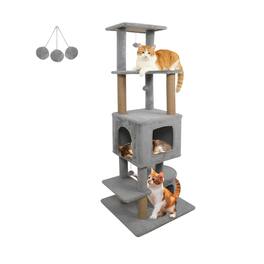 Costway - 64" Tall Cat Tree with 2 Large Condos, Jute Scratching Posts, Plush Top Perch - HCST11124