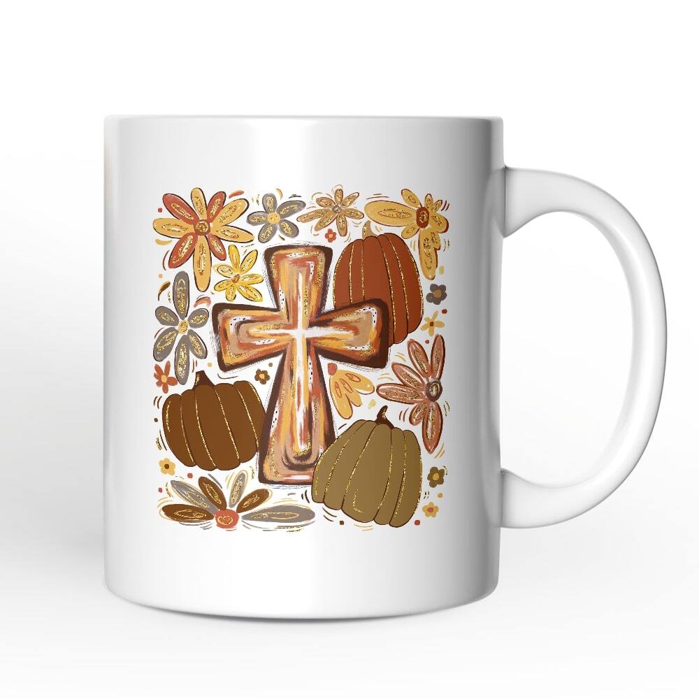 OrnamentallyYou - Fall Blessings Mug, Autumn Christian Faith Gift - White