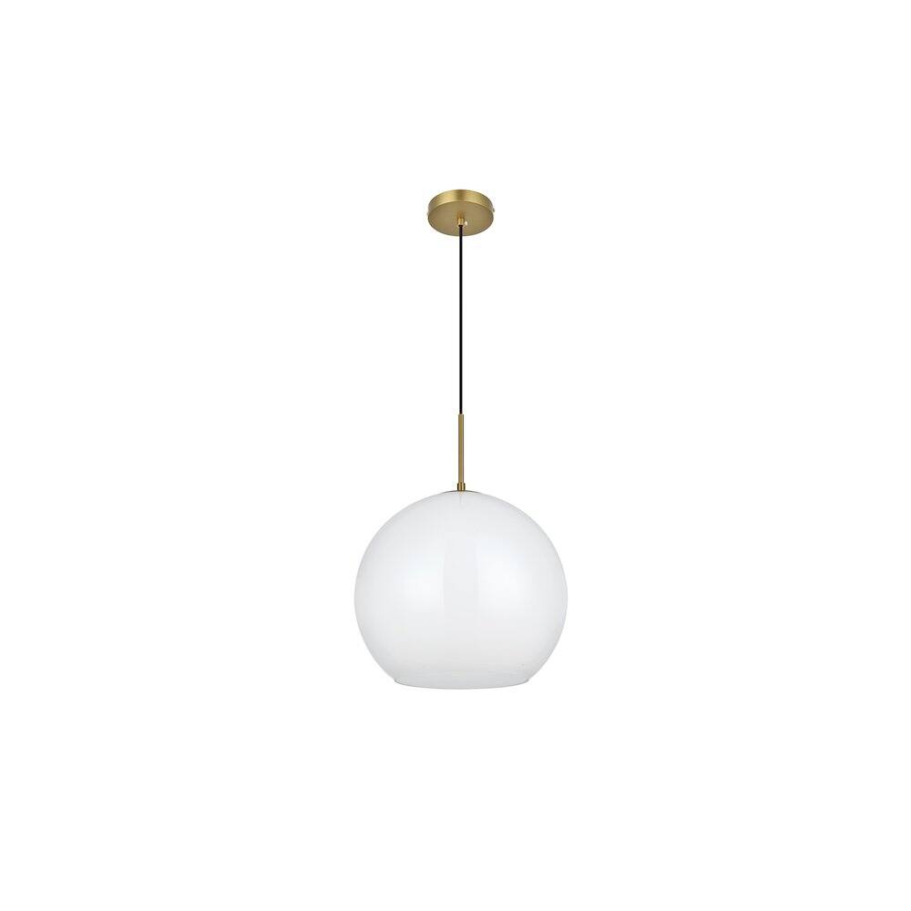 Angle. Living District - Baxter 14 Inch Pendant Frosted White Shade in Satin Gold - Satin Gold And Frosted White.
