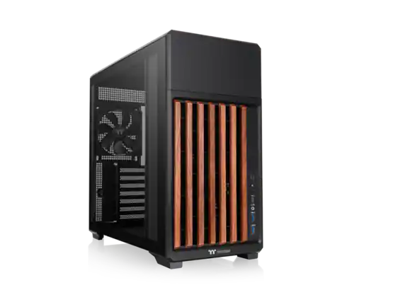Front. Thermaltake - Thermaltake TR300 WS Mid Tower ATX Case with Wood Trim - Black.