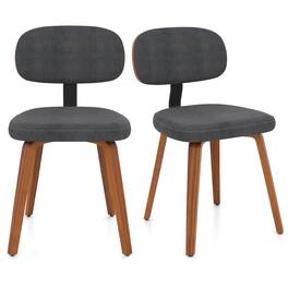Gymax - Dining Chairs Set of 2 w/Curved Backrest Padded Seat for Dining Room Living Room Walnut & Dark Grey - Gray