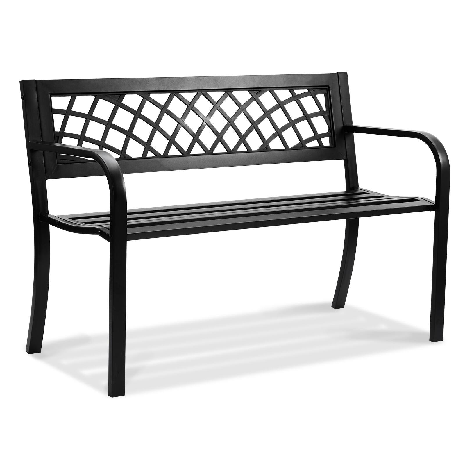 Front. VEVOR - Outdoor Bench,46 inches Metal Garden Bench for Outdoors, 480 lbs Load Capacity Bench, with Backrest and Armrests - Black.