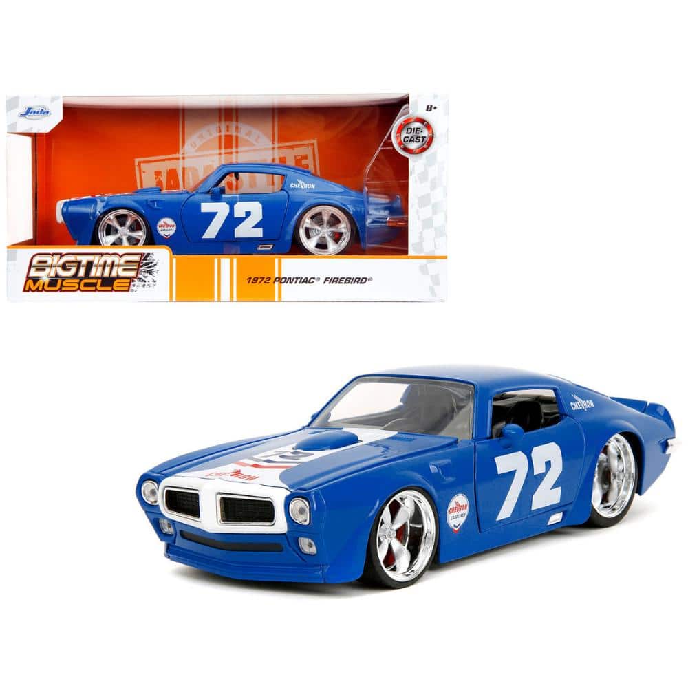 Jada - 1972 Pontiac Firebird #72 Blue with White Stripe "Chevron" "Bigtime Muscle" Series 1/24 - Blue and White Stripe