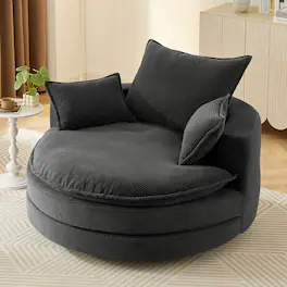 Whisen - 57.5" Oversized Swivel Sofa Accent Barrel Chair with Dual-Layer Cushion and 3 Removable Pillows - Black