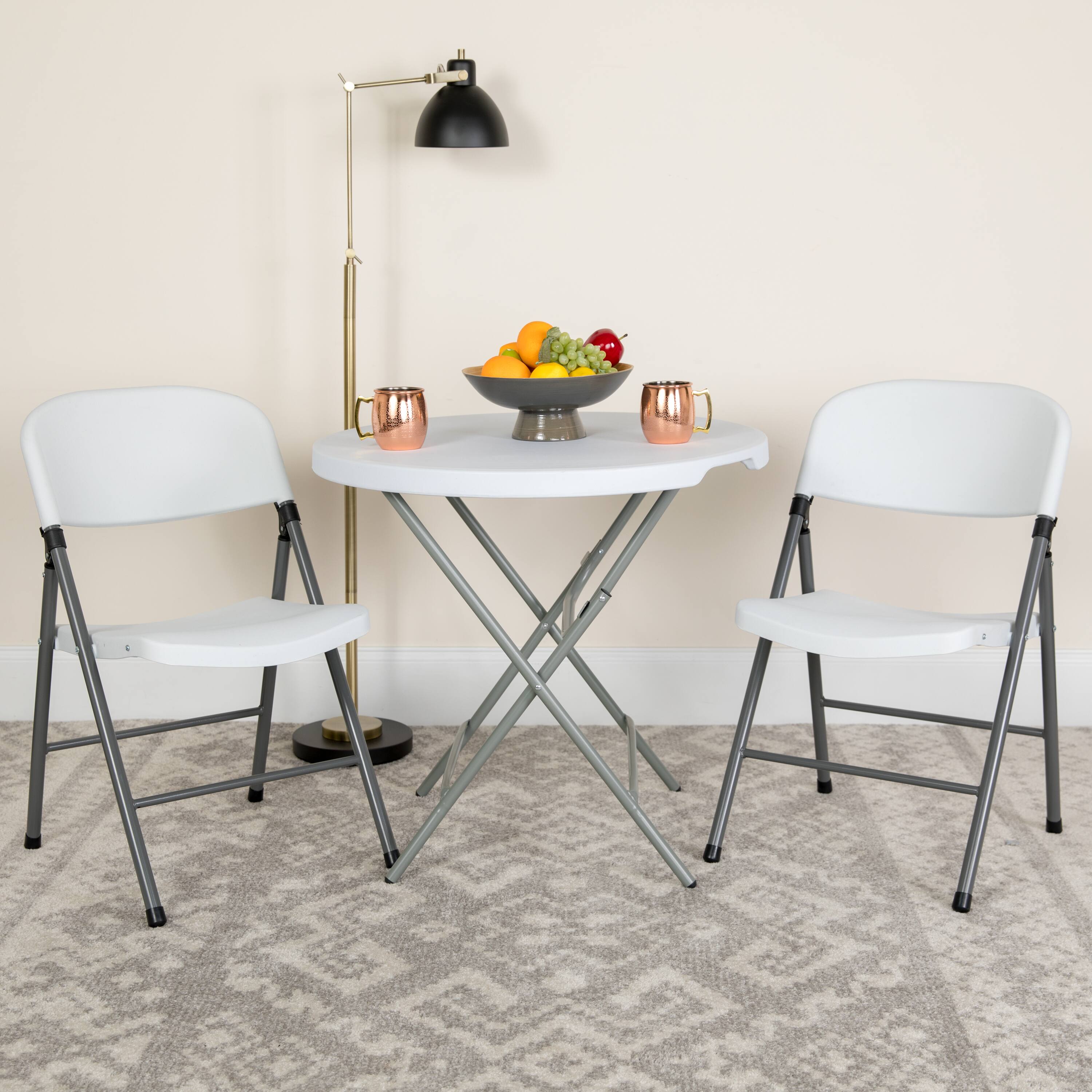Alt View 2. Emma + Oliver - 2 Pack Home & Office 330 lb. Capacity Foldable Plastic Chair - Granite White.