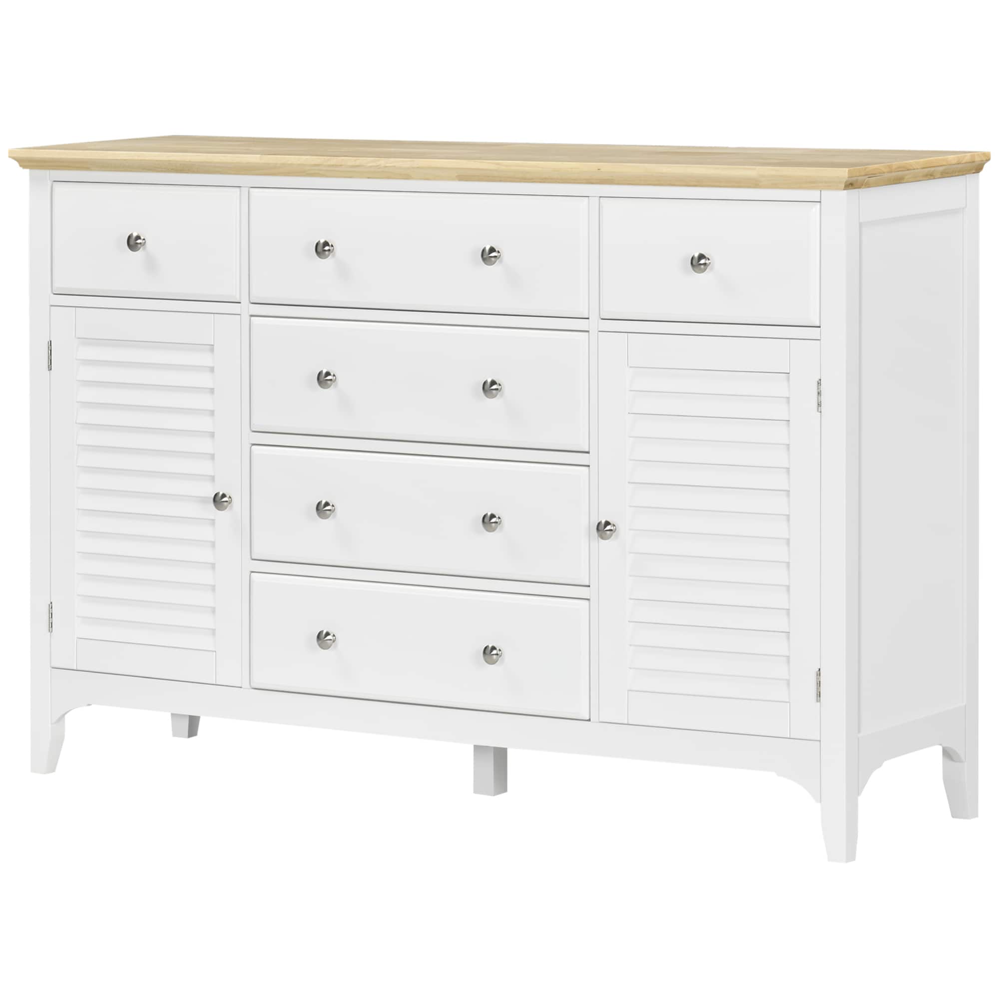 Homcom - with Storage Drawers, Buffet Cabinet with Rubber Wood Top and Adjustable Shelves - White