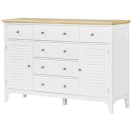 Homcom - with Storage Drawers, Buffet Cabinet with Rubber Wood Top and Adjustable Shelves - White