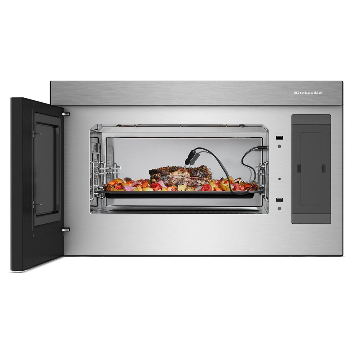 Angle. KitchenAid - 1.1 Cu. Ft. Convection Flush Built-In Over-the-Range Smart Microwave with Sensor Cooking and Air Fry Mode - Stainless Steel.