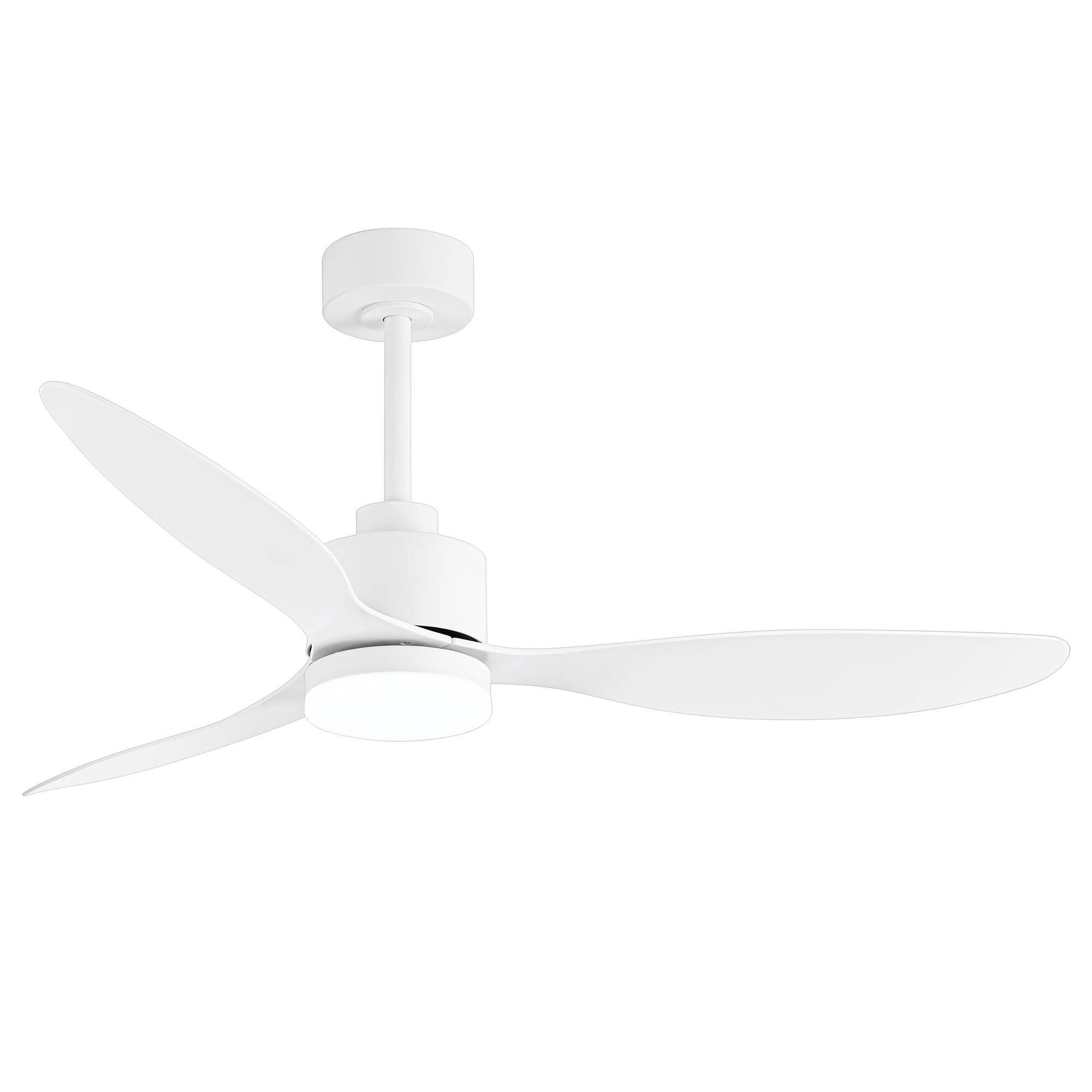 Angle. Breezary - 52" Indoor Ceiling Fan, 3 ABS Blades, 6-Speed DC Motor, Remote Control, Memory/Timer, 3-Color LED Light, 5"/10" Downrods - Matte White.