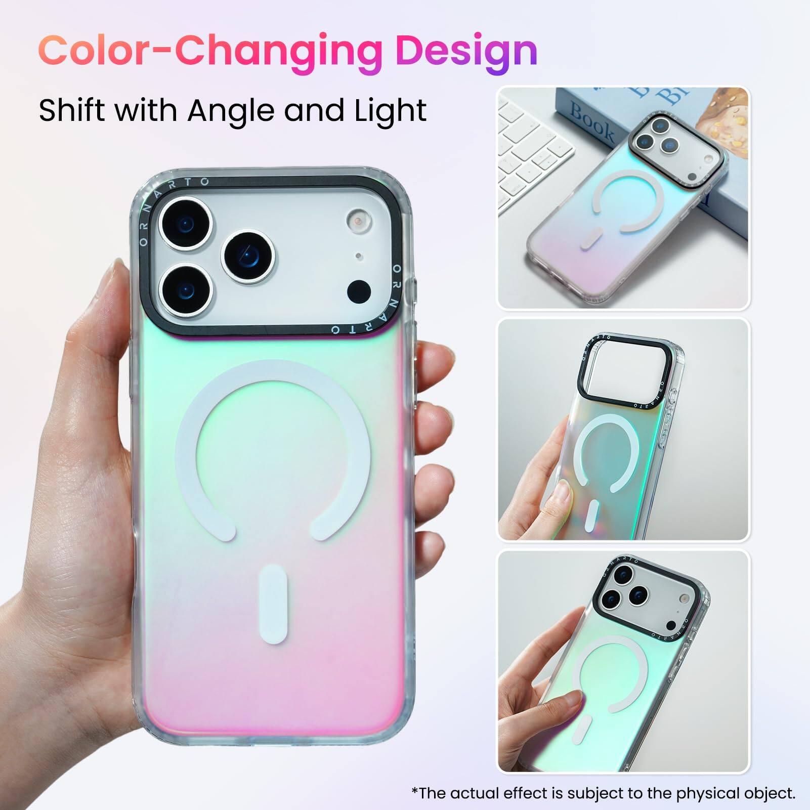 ORNARTO for iPhone 17 Pro Max Case, [Compatible \w Magsafe], Holographic Iridescent Magnetic Case, Shockproof Protective Rainbow Phone Case for iPhone