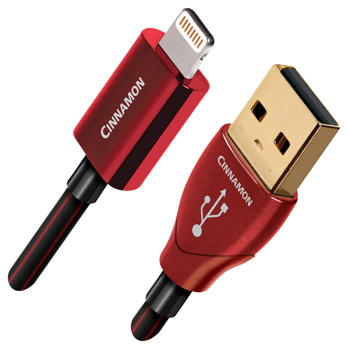 Angle View: AudioQuest - Cinnamon 4.9' Lightning-to-USB Charge-and-Sync Cable - Black/Red