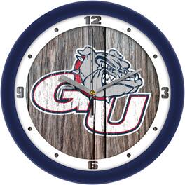 MpDirect - Gonzaga Bulldogs 11.5'' Suntime Premium Glass Face Weathered Wood Wall Clock - Multicolor