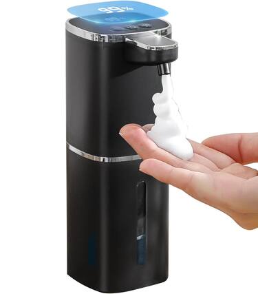 Front. FINEAK - 9-Level IPX5 Waterproof Soap Dispenser 400mL Wall/Tabletop Black - Black.