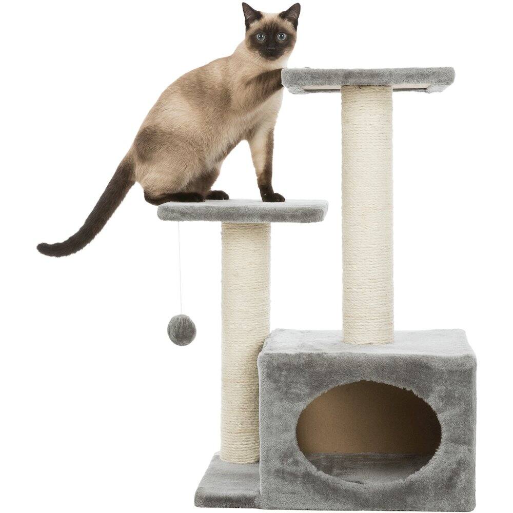 Left. TRIXIE - Valencia Plush & Sisal 3-Level 28" Cat Tree with Scratching Posts & Condo - Gray.