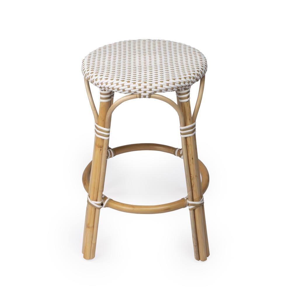 Alt View 3. Butler Specialty - Tobias Rattan Round 24" Counter Stool - White And Tan Dot.