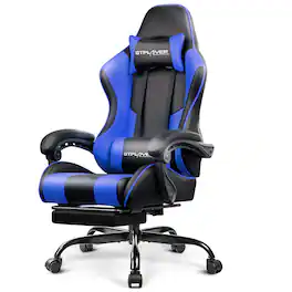 GTPlayer - Gaming Chair Faux Leather Height Adjustable Computer Chair with Footrest and Headrest - Blue
