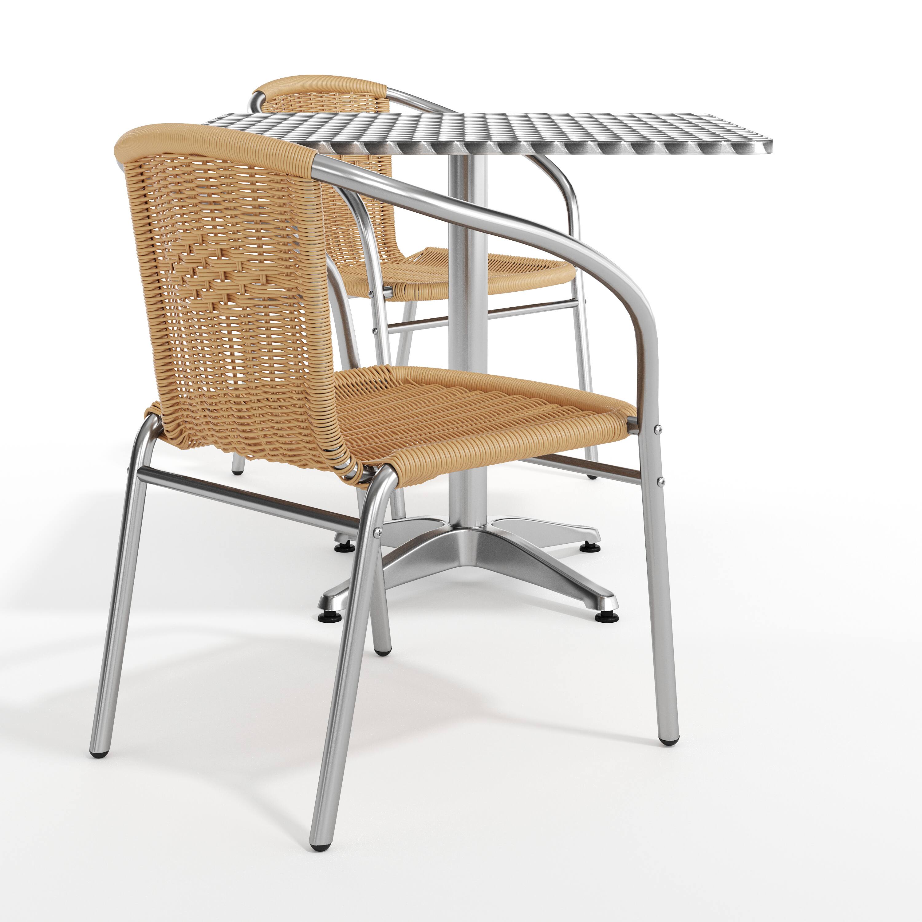 Alt View 9. Emma + Oliver - 31.5" Square Aluminum Garden Patio Table Set with 2 Rattan Chairs - Beige.